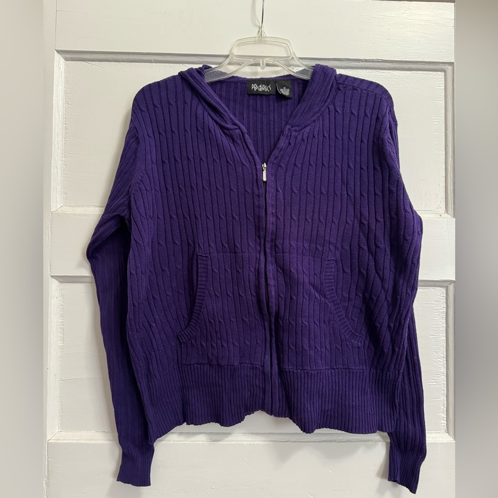 Women’s PB Basics Purple Long Sleeve Hooded Zip Up Sweater Size Medium